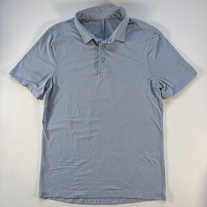 LULULEMON Evolution Short Sleeve Polo Shirt Blue Stripes Mens Small ? Golf